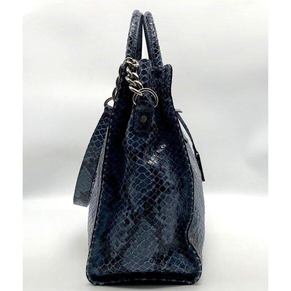 Michael Kors Blue Suede Python Embossed Hamilton Tote Bag - Picture 3 of 13